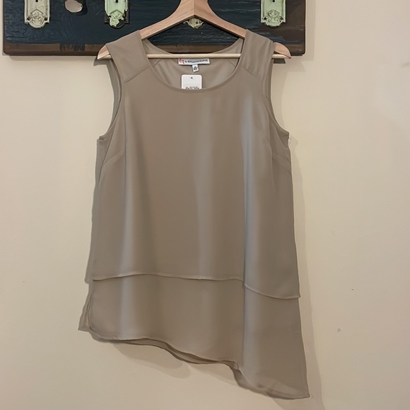 G by Giuliana Rancic Beige Neutral Sleeveless Layered Sheer Asymmetrical Top - Picture 7 of 16